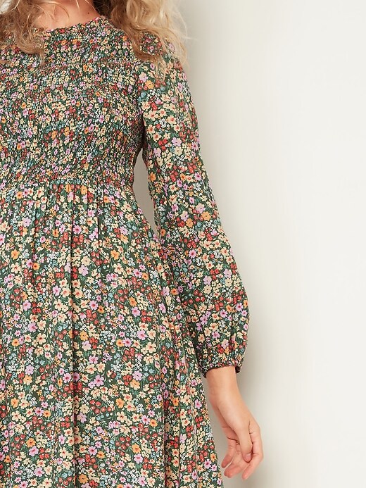 Image number 3 showing, Smocked Floral-Print Fit & Flare Midi Dress for Women