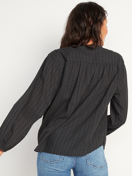 Image number 2 showing, Oversized Textured Clip-Dot Button-Front Blouse for Women