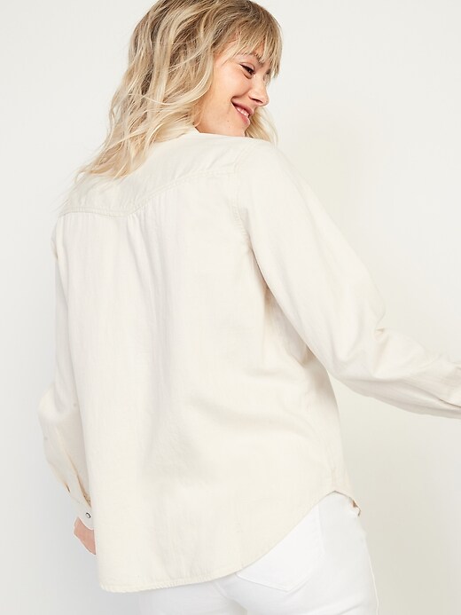 Image number 2 showing, Relaxed Western Off-White Jean Shirt for Women