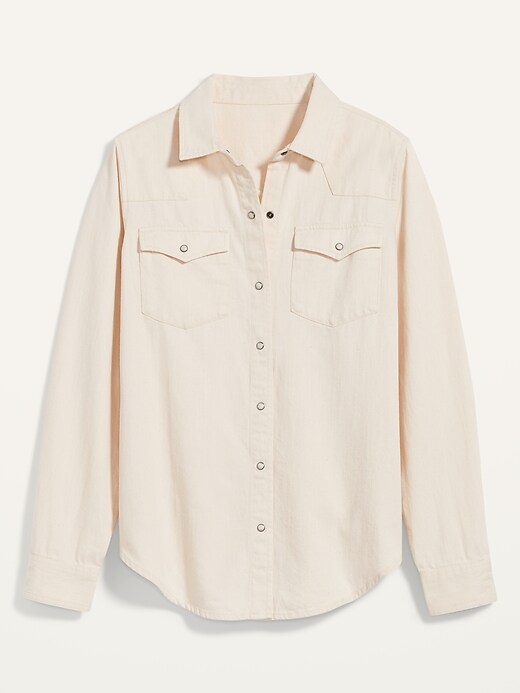 Image number 4 showing, Relaxed Western Off-White Jean Shirt for Women
