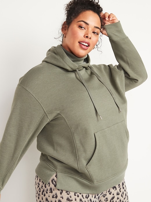 View large product image 1 of 2. Oversized Rib-Knit Funnel Neck Plus-Size Pullover Hoodie