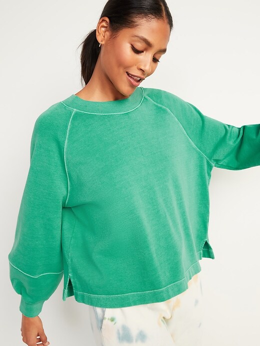 Garment-Dyed Blouson-Sleeve Sweatshirt for Women | Old Navy