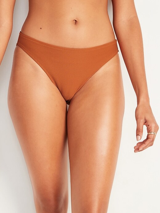 Old Navy Mid-Rise Textured Rib-Knit Bikini Swim Bottoms for Women. 1