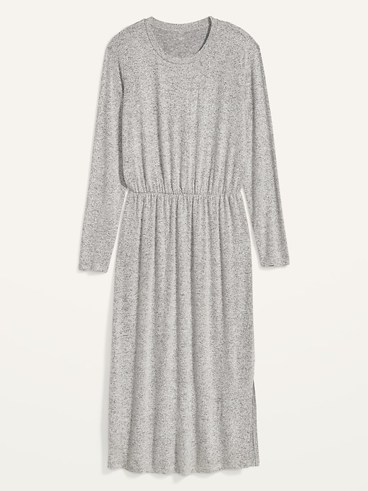 View large product image 1 of 2. Cozy Plush-Knit Waist-Defined Midi Dress