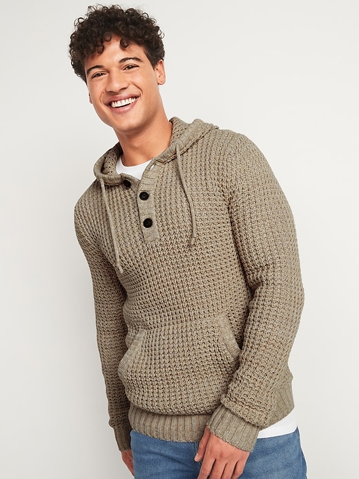 Old Navy Textured Waffle-Stitch Henley Sweater Hoodie for Men. 1