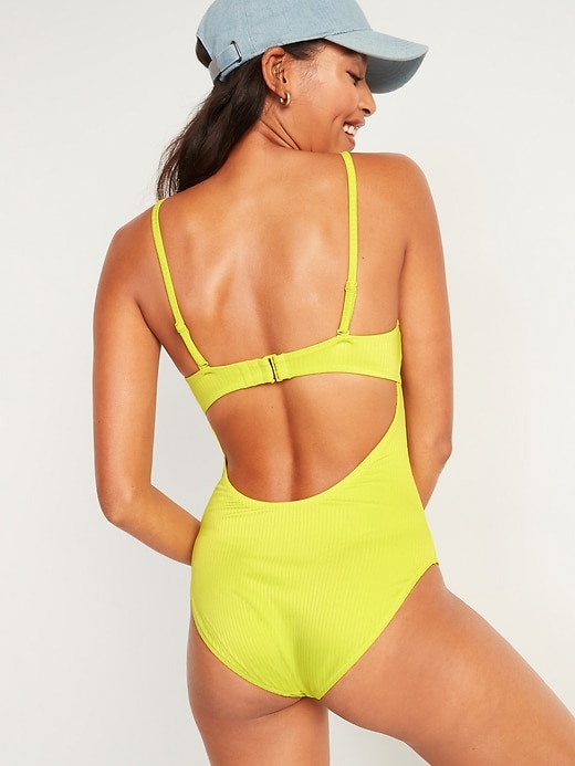 Image number 2 showing, Textured-Rib Keyhole One-Piece Swimsuit