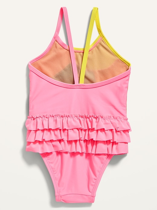 View large product image 2 of 2. Ruffle-Trim Color-Blocked Swimsuit for Toddler Girls