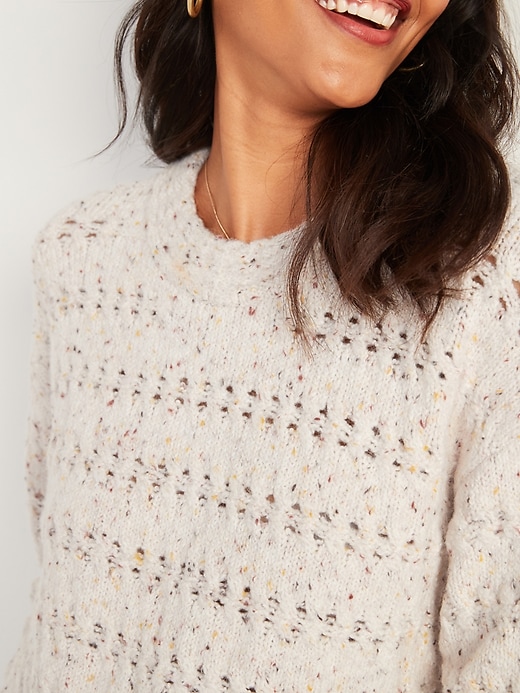 Image number 3 showing, Textured Cable-Knit Pointelle Sweater for Women