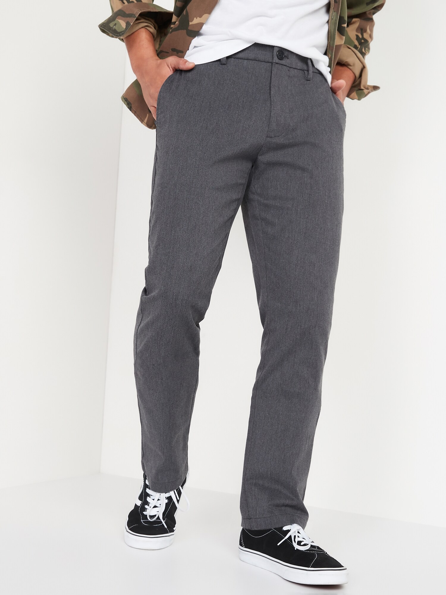 thumbnail image 2 of Men's Slim Straight Leg Cotton Chino Pants - Casual Trousers (Beige, Waist 28-40) 2 of 6