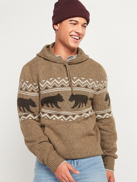 NWT Old Navy Fair Isle Sweater Pullover outlets Hooded Men's Small Tan Black Knit