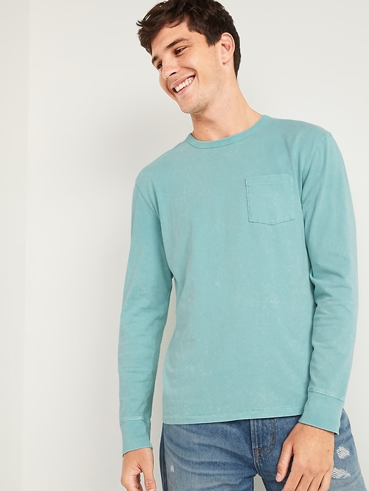 View large product image 2 of 2. Vintage Gender-Neutral Garment-Dyed Long-Sleeve Pocket Tee for Adults