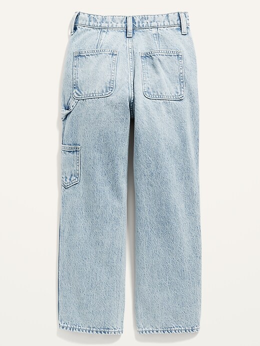View large product image 2 of 2. High-Waisted Light-Wash Workwear Ankle Jeans for Girls