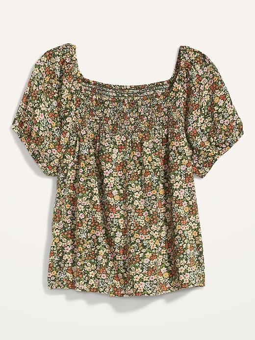 View large product image 1 of 1. Smocked-Yoke Floral-Print Swing Top for Women