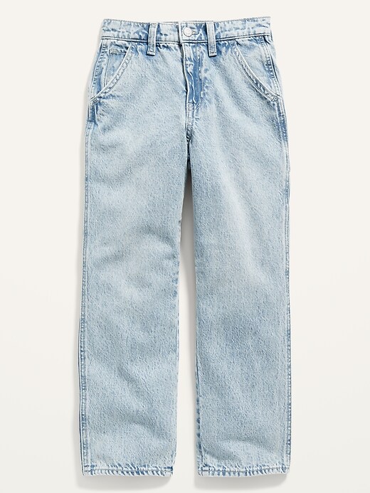 View large product image 1 of 2. High-Waisted Light-Wash Workwear Ankle Jeans for Girls