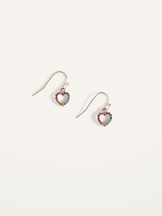 View large product image 1 of 2. Multi-Color Rhinestone Heart Drop Earrings for Women