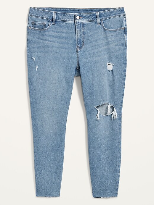 View large product image 1 of 1. High-Waisted Secret-Slim Pockets Rockstar Super Skinny Ripped Ankle Jeans