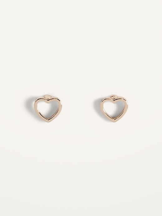 View large product image 1 of 2. Gold-Toned Heart-Shaped Stud Earrings For Women