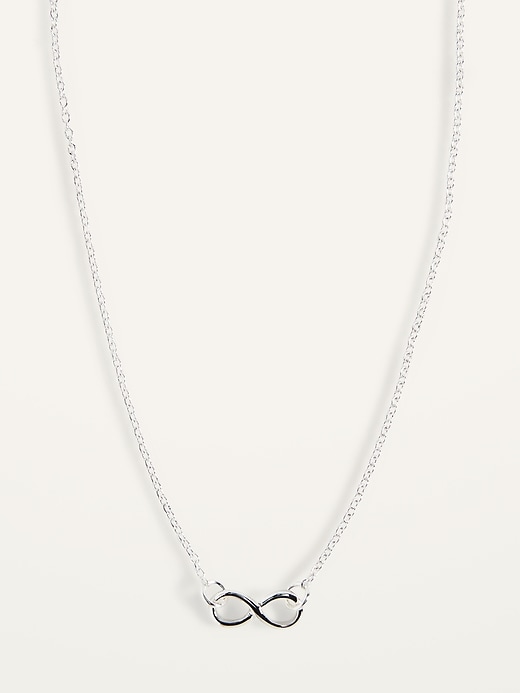 View large product image 1 of 2. Delicate Silver-Toned Infinity-Pendant Chain Necklace For Women