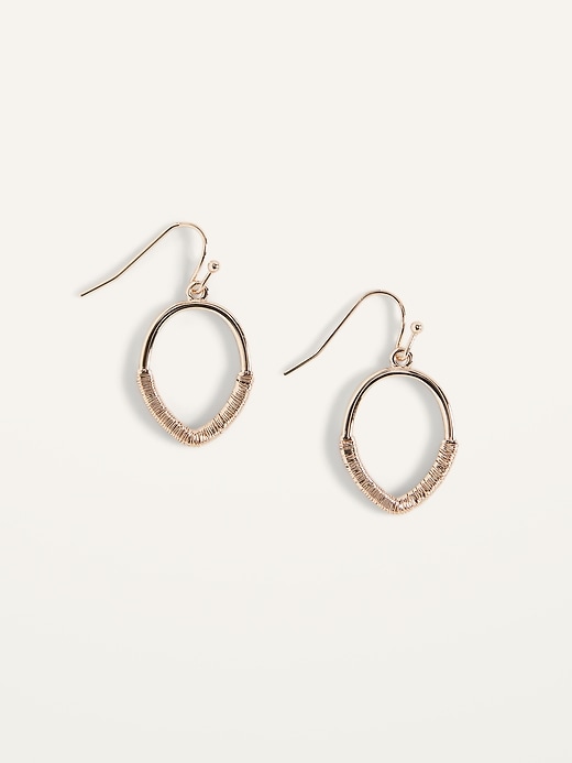 View large product image 1 of 2. Gold-Toned Wire-Wrapped Oval Hoop Earrings for Women