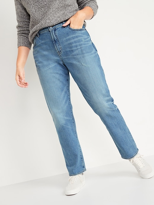 Image number 5 showing, High-Waisted Slouchy Straight Light-Wash Jeans for Women