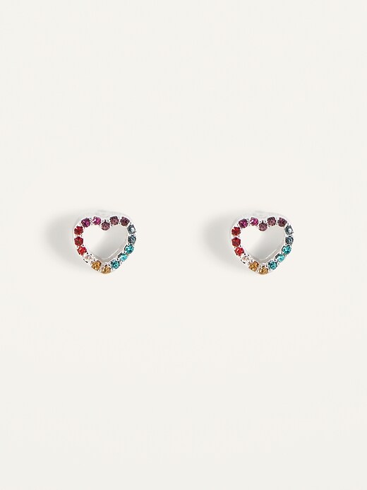 View large product image 1 of 2. Rainbow Rhinestone Heart Stud Earrings For Women