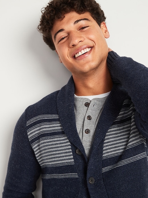 Image number 3 showing, Textured-Stripe Shawl-Collar Button-Front Cardigan Sweater