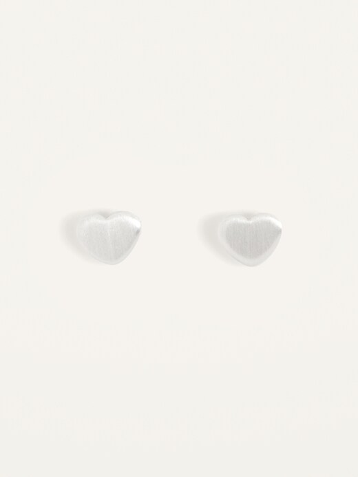View large product image 1 of 2. Silver-Toned Heart Stud Earrings For Women