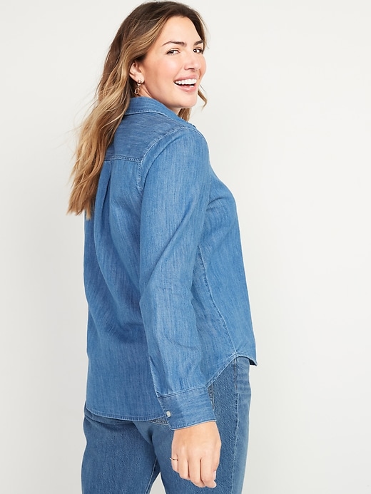 Image number 2 showing, Classic Medium-Wash Jean Shirt for Women