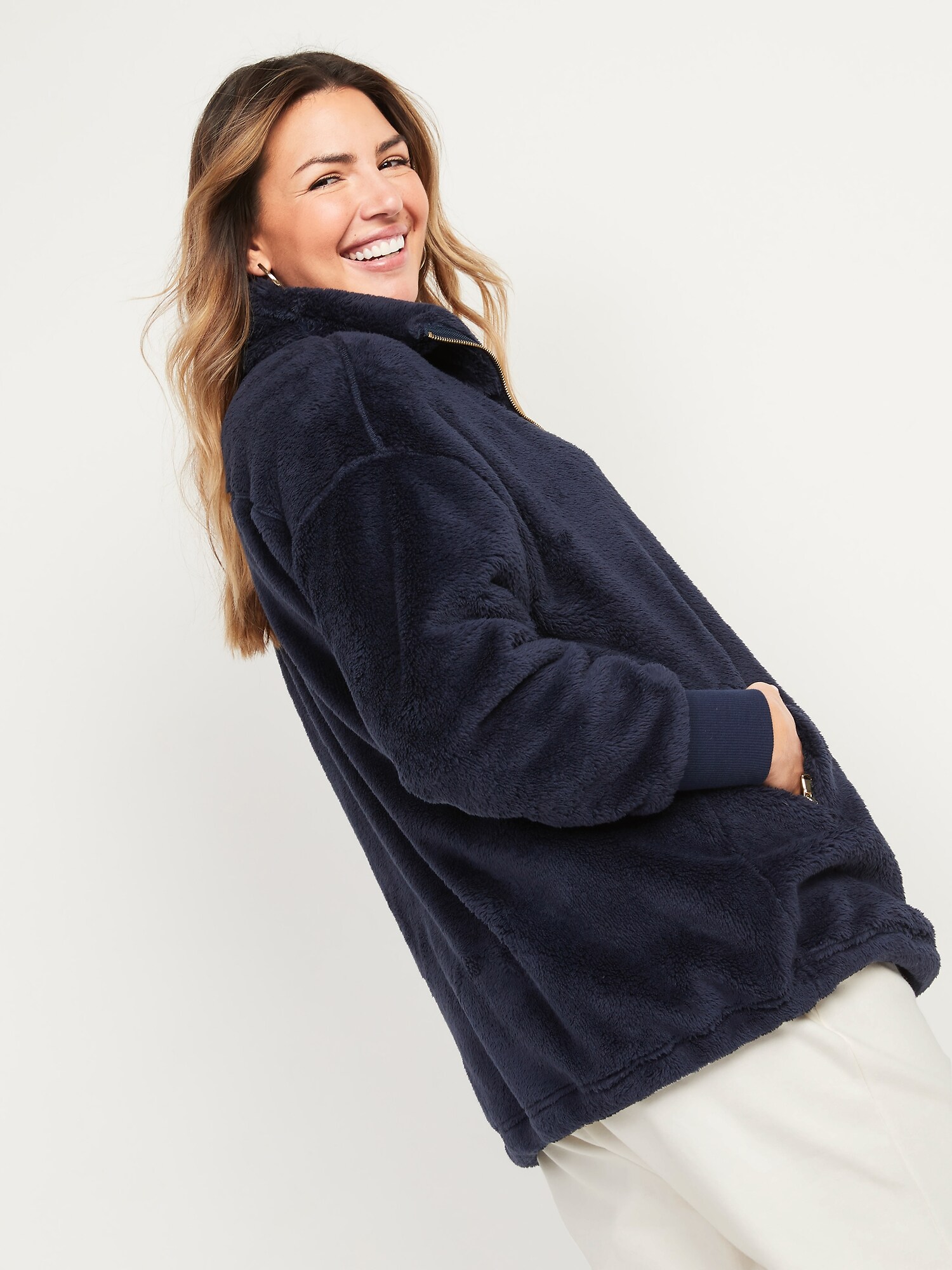 Cozy Teddy Sherpa Long Zip Jacket | Old Navy