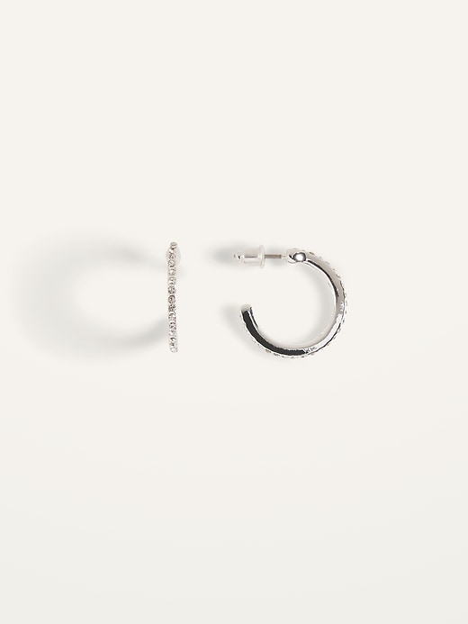 View large product image 1 of 2. Silver-Toned Pavé Hoop Earrings for Women