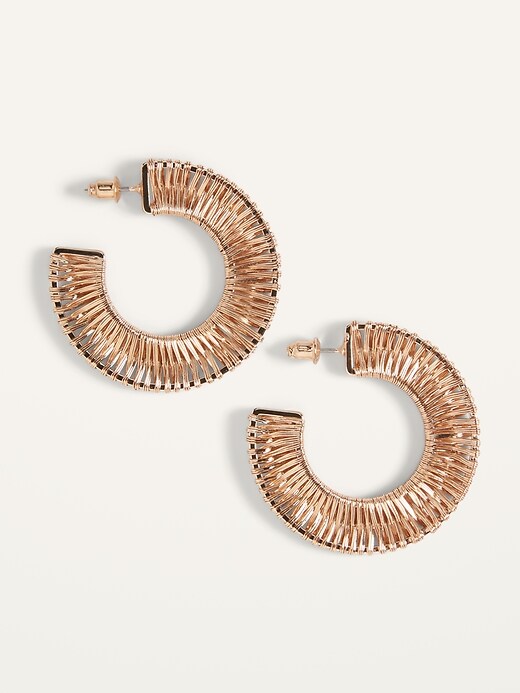 View large product image 1 of 2. Gold-Toned Wire-Wrapped Hoop Earrings For Women