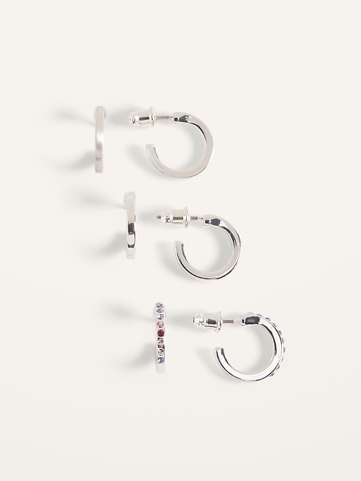 View large product image 1 of 2. Silver-Toned Huggie Hoop Earrings 3-Pack For Women