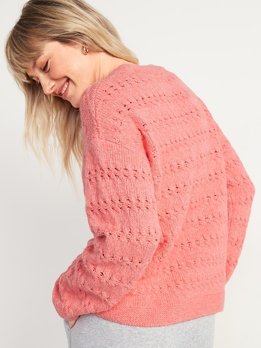 Image number 2 showing, Textured Cable-Knit Pointelle Sweater