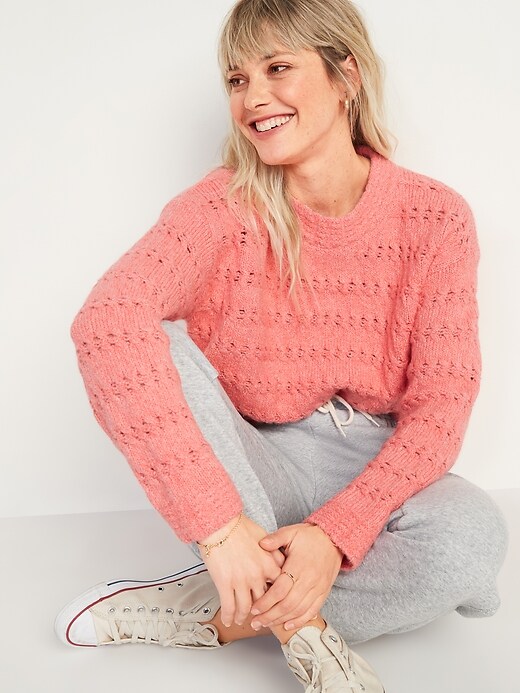Image number 3 showing, Textured Cable-Knit Pointelle Sweater