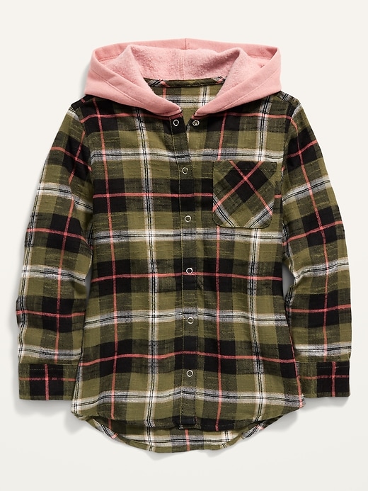 Old Navy Plaid Flannel 2-in-1 Shirt Hoodie for Girls. 1