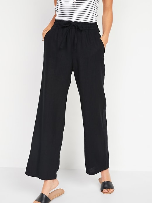 Old Navy High-Waisted Wide-Leg Linen-Blend Pants for Women black. 1