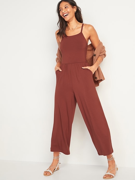 View large product image 1 of 2. Sleeveless Jersey-Knit Cami Jumpsuit