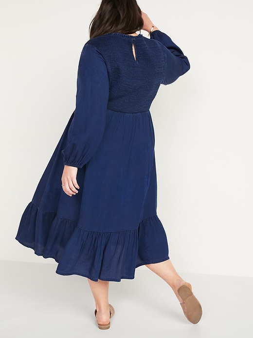 Image number 2 showing, Smocked Chambray Fit & Flare Plus-Size Midi Dress