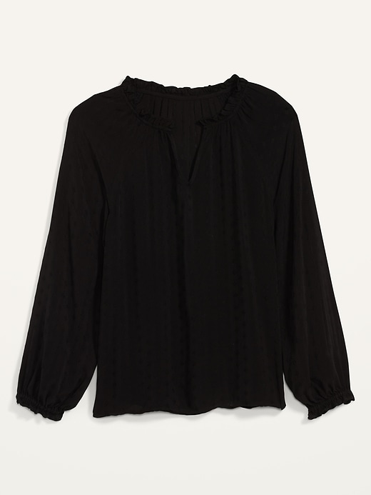 View large product image 1 of 1. Ruffled Split-Neck Textured Dobby Blouse for Women