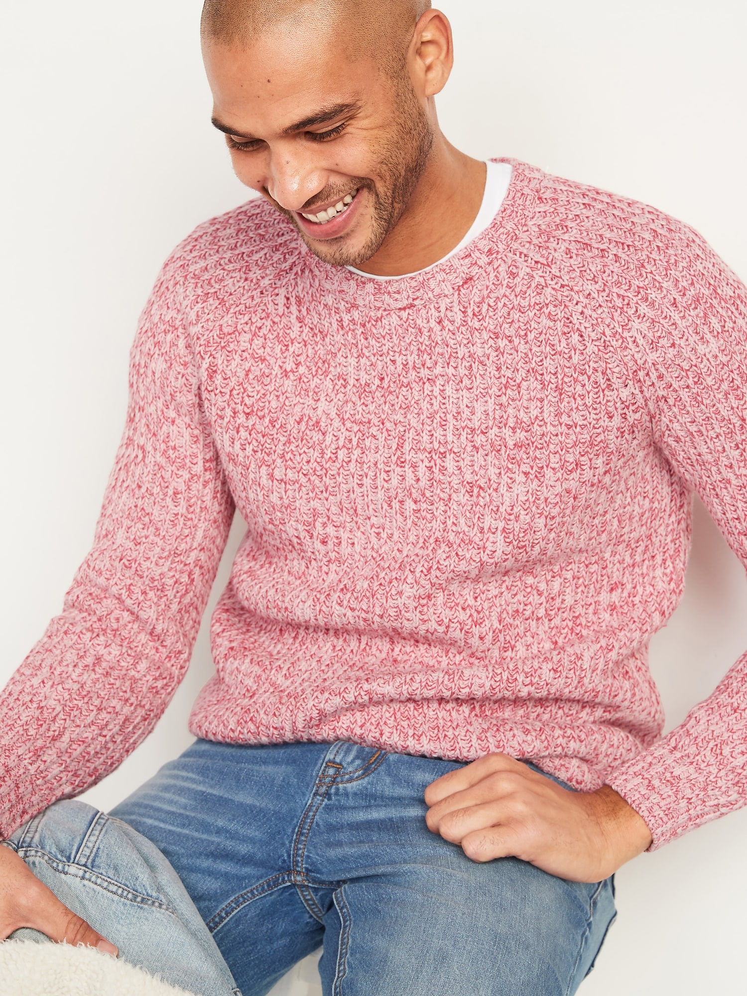 Pink crew sales neck sweater mens