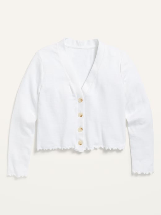 View large product image 1 of 1. Cropped Plush-Knit Button-Front Cardigan Sweater for Girls