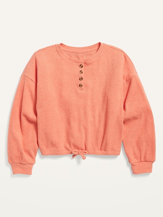 View large product image 1 of 1. Cozy Cinched-Hem Rib-Knit Top for Girls