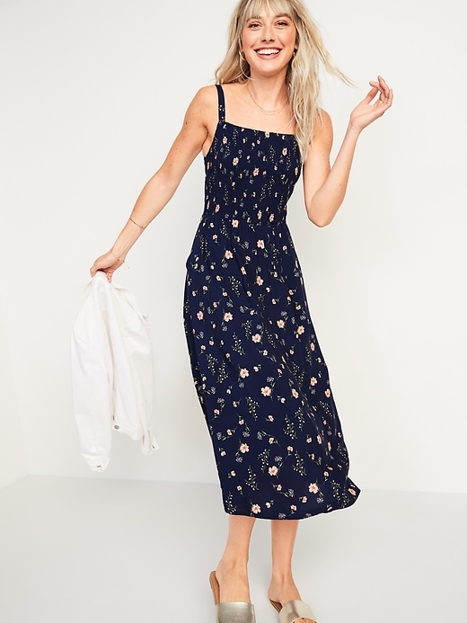 Smocked Fit & Flare Cami Midi Dress for Women | Old Navy
