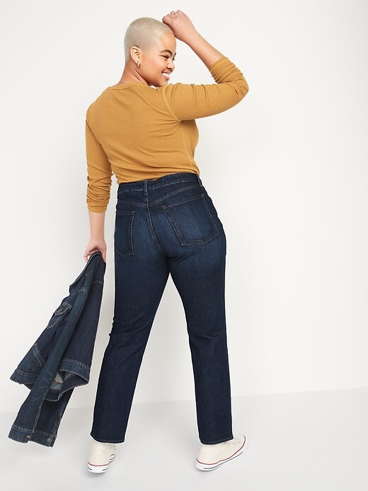 Image number 6 showing, High-Waisted Slouchy Straight Dark-Wash Jeans for Women