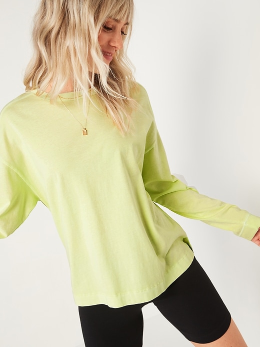 Image number 1 showing, Loose Garment-Dyed Long-Sleeve Easy Tee for Women