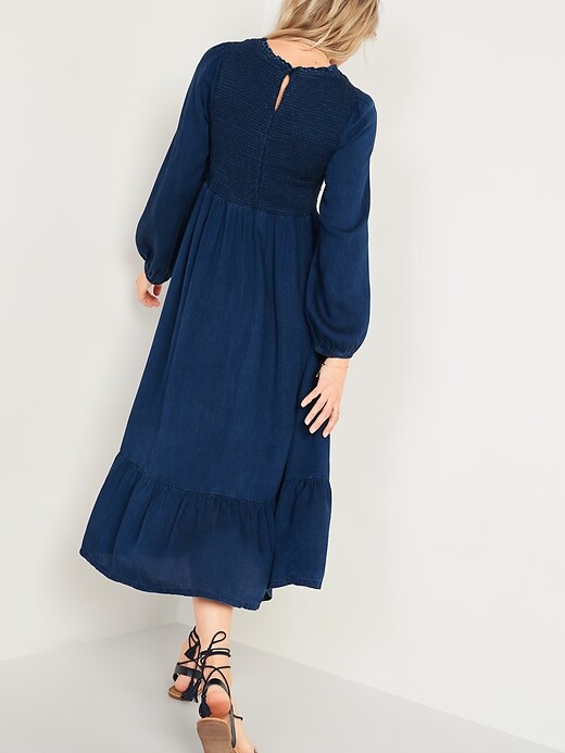 Image number 2 showing, Smocked Chambray Fit & Flare Midi Dress for Women