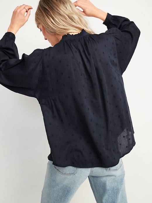 Image number 2 showing, Oversized Ruffled Floral-Embroidered Poet Blouse for Women