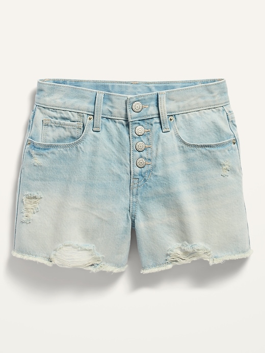 View large product image 1 of 1. Extra High-Waisted Light-Wash Distressed Cut-Off Jean Shorts for Girls