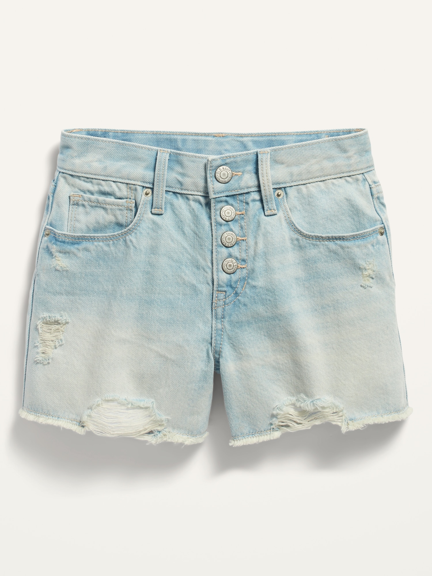 Extra High-Waisted Light-Wash Distressed Cut-Off Jean Shorts for Girls