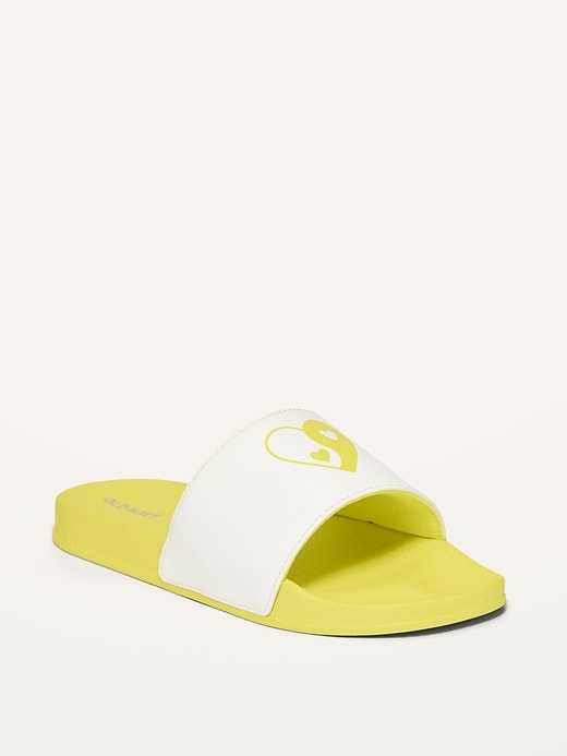 View large product image 1 of 3. Gender-Neutral Faux-Leather Graphic Pool Slides for Kids